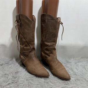 Vintage laced leather western boots